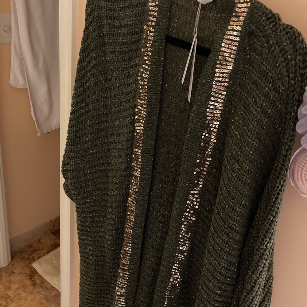 Chico’s Olive Green Embellished Longer Cardigan